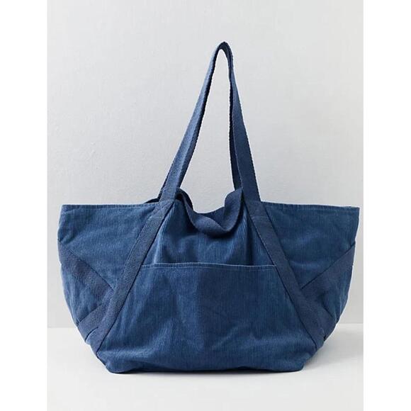 Free People Handbags - Free People Mega Cord Tote Bag in Denim Blue